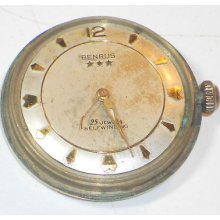 Benrus 3 Gold Star 25 Jewels 10ktrg Swiss Watch Runs Parts Award Engraved