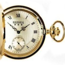 Bernex Mechanical Gold Plate Full Hunter Gents Pocket Watch Bn22103