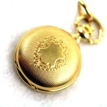 BERNEY Roman Numerals Swiss Pocket Watch Pendant with Gold Shield Overlay