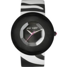 Betsey Johnson Womens Watch Bj00123-04 Black White Zebra Leather Round Case