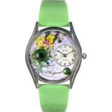 Birthstone: August Green Leather And Silvertone Watch #S0910008
