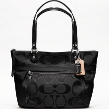 Black / Black COACH poppy metallic signature sateen small to... - Handbags & Accessories