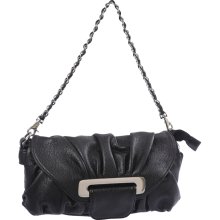 Black Designer Handbag With Silver Buckles Size Small Clutch With Shoulder Strap