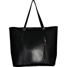 Black Designer Inspired Faux Leather Classic Shopper Bag