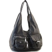 Black Designer Washed Inspired Shoulder Faux Leather Pockets Purse Handbag