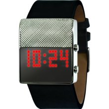 Black Dice Men's Digital Watch With Silver Dial Digital Display And Black Leather Strap Bd 056 04