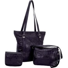 Black genuine Leather 3 piece Crocodile Embossed Purse Set,Makes Great Gift :o)