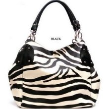 Black Large Vicky Zebra Print Faux Leather Satchel Bag Handbag