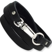 Black Leather Wrap and Stainless Steel Bracelet