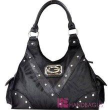 Black Signature Jacquard Zebra Patchwork Studs Pocket Hobo Handbag Purse Bag