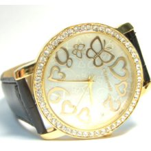 Black Strap Hearts & Butterfly Gold-plated Watch Brg2