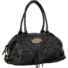 Black Vintage Washed ''Ruched Pockets'' Satchel