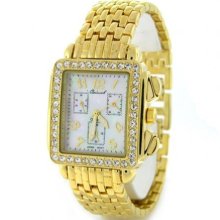 Bling Jewelry Geneva Gold Plated Metal Band Crystal Square Art Deco Chronograph Fashion Watch