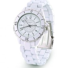 Bling Jewelry Geneva Womens White Enamel Crystal Dial Fashion Watch