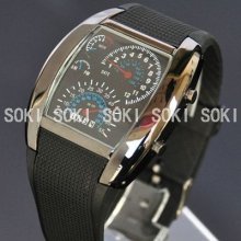 Blue Led Light Digital Date Quartz Mens Black Wrist Band Bracelet Watch S77