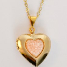 Blush Zoey Locket - Gold Heart Locket with Pale Pink Rose Bouquet - Shipped with Your Custom Photo Inside