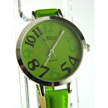 Boca Classics Green Case And Band Ladies Watch/big Face