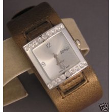 Bongo Ladies Crystal Brown Leather Watch Silver Dial