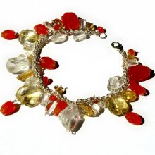 Bracelet 7in handmade carnelian gold topaz natural crystal semi preci