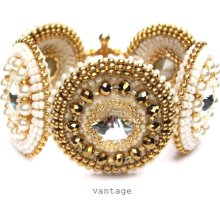 Bracelet, Beaded, Swarovski Crystals Pearls, Cream & Gold Statement Bracelet