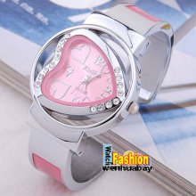 Bracelet Heart Dial Crystal Steel Wrist Watch Analog Bangle Quartz Lady Girl