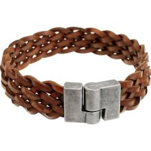 Braided Leather Pewter Bracelet Brown BR00272-BR