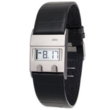 Braun Men's Quartz Watch With Lcd Dial Digital Display And Black Leather Strap Bn0076slbkg