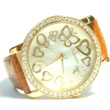 Brown Strap Hearts & Butterfly Gold-plated Watch Brg10