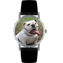 Bulldog Black Leather And Silvertone Photo Watch #R0130018