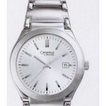 Bulova Caravelle Stainless Steel Bracelet Watch W/ Silver Patterned Dial