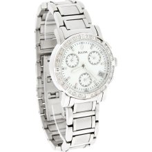 Bulova Diamond Chronograph Ladies Silver Dial Quartz Dress Watch 96R19
