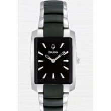 Bulova Ladies` Stainless Steel Black Rectangular Dial Dress Watch