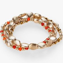 Cara Couture Bracelets Gold and Coral Bead Stretch Bracelets