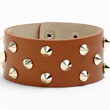 Cara Studded Leather Bracelet Luggage/ Gold