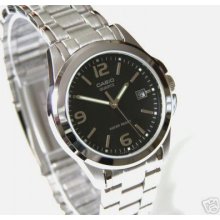 Casio Date Black Dial Steel Men's Watch