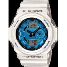 Casio G-shock Ga150mf-7a Analog Digital 3d White W/ Blue Face
