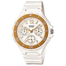 Casio Women's Analog White Resin Band, 3-Eye, 100 Meter, LRW250H-9A1V - White Gold - White