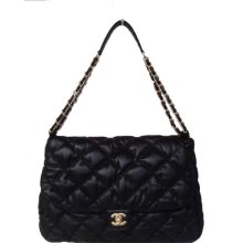 Chanel Black Bubble Quilted Leather Classic Flap Bag