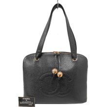 Chanel Black Caviar Leather CC Logo Classic Jumbo Shopping Bag