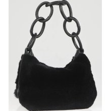 Chanel Black English Rabbit Fur and Leather CC Logo Hobo Bag