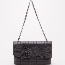 Chanel Black Lambskin Camelia No.5 Flap Bag