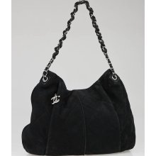 Chanel Black Leather Diamond Stitch Large CC Hobo Bag