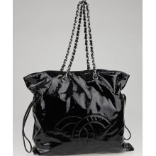 Chanel Black Patent Leather Bon Bon Tote Bag