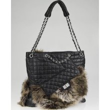 Chanel Black Quilted Aged Leather And Fantasy Fur Karl's Cabas Tote Bag