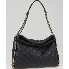 Chanel Black Quilted Leather Chain Me Medium Hobo Bag