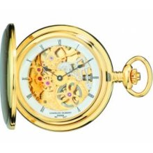 Charles-Hubert Paris 3906-G Brushed Finish Gold-Plated Stainless Steel Hunter Case Mechanical Pocket Watch