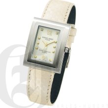 Charles Hubert Premium Mens White Dial Stainless Steel Watch with White Leather Strap 3651-C