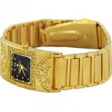 Charlie Jill WATW-0738M-GDBK Charlie Jill Women Watch in Black Dial 14K with Swavorski Crystal Stone