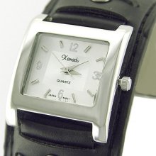 Chic Leather Cuff Square Dial Ladies Bangle Watch