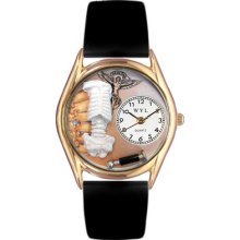 Chiropractor Black Italian Leather Band And Goldtone Whimsical Watch C0610009